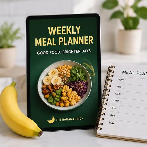 Illustrative cover for bonus 3: Weekly Meal Organisation Planner, in The Banana Trick branding